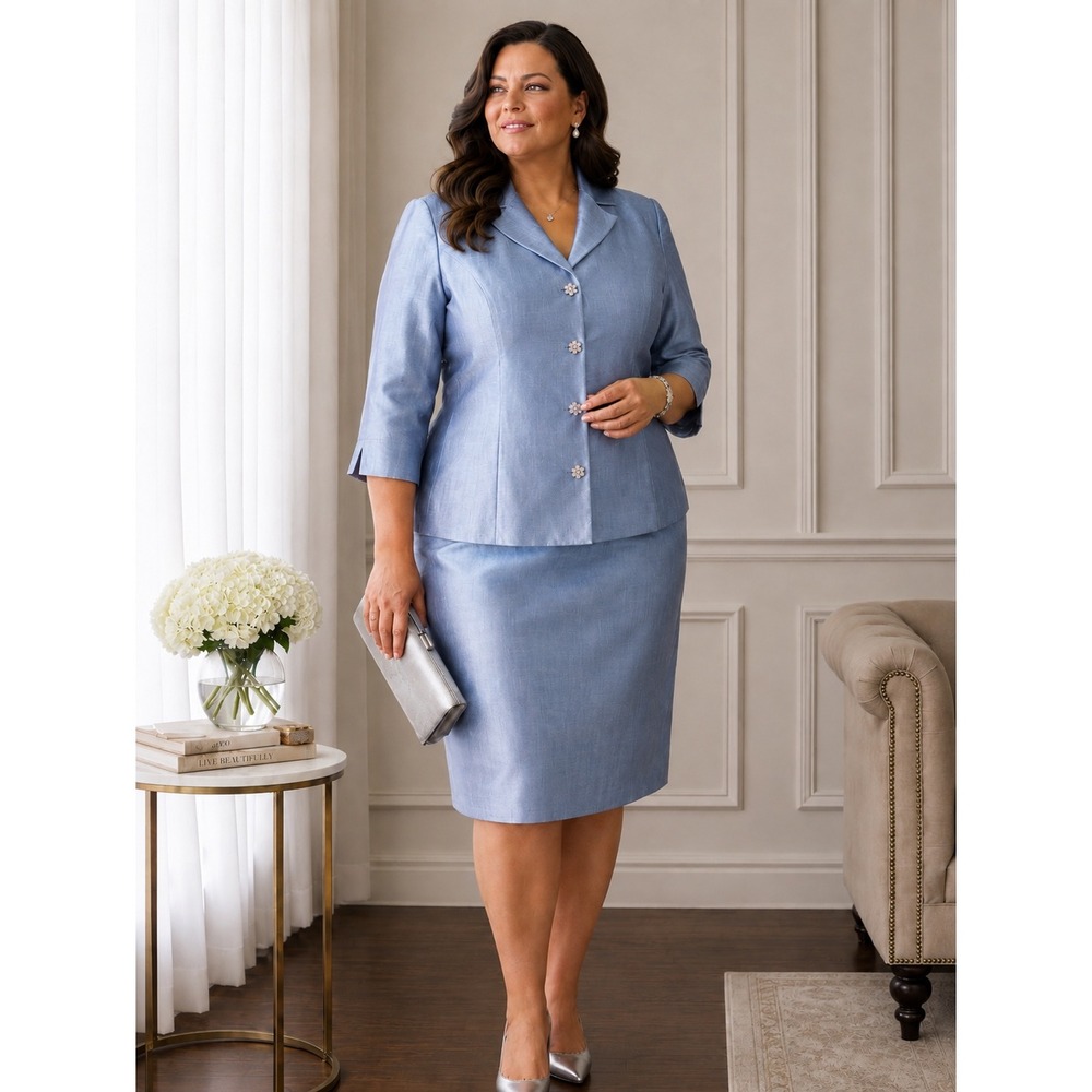 Vintage Watters & Watters Silk Skirt Suit Periwinkle Blue Mother of Bride 20XL